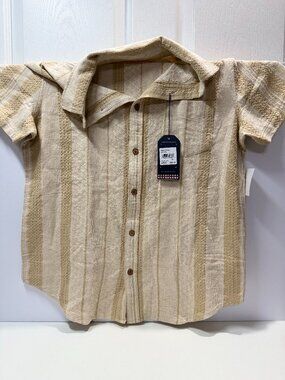 Ben Sherman Textured Stripe Button Up Shirt Beige Size M